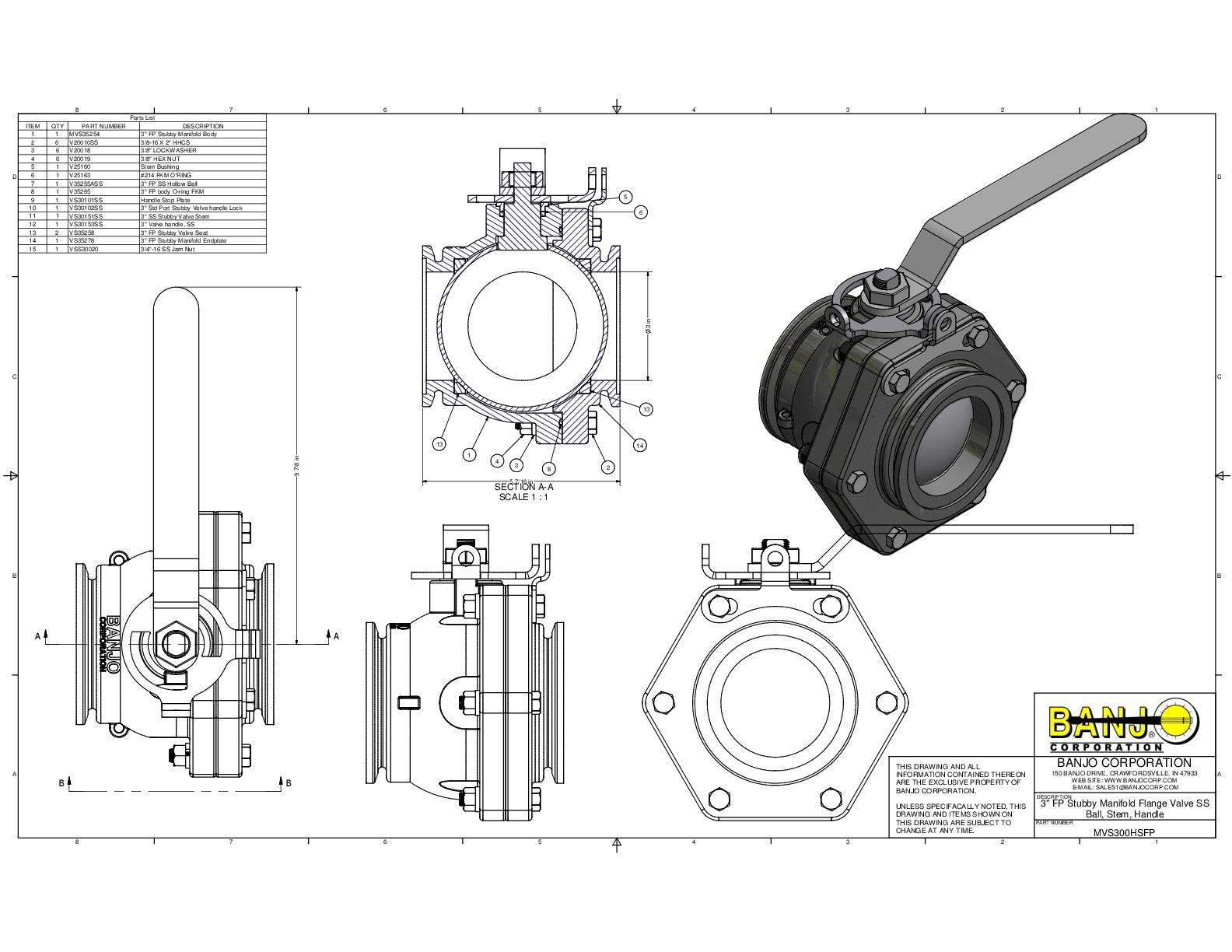 Válvula Manifold Amplia Apertura de 3", Marca Banjo Mexico, Quima, MVS300CFFP, Distribuidor autorizado, Proveedor autorizado, Hoja tecnica, Ficha tecnica, Hoja seguridad