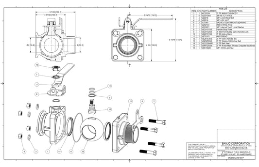 Válvula Manifold Apertura Amplia de 2", Marca Banjo México, Quima, MVSMT220HSFP, Proveedor autorizado, Distribuidor autorizado, Hoja seguridad, Ficha tecnica, Hoja tecnica