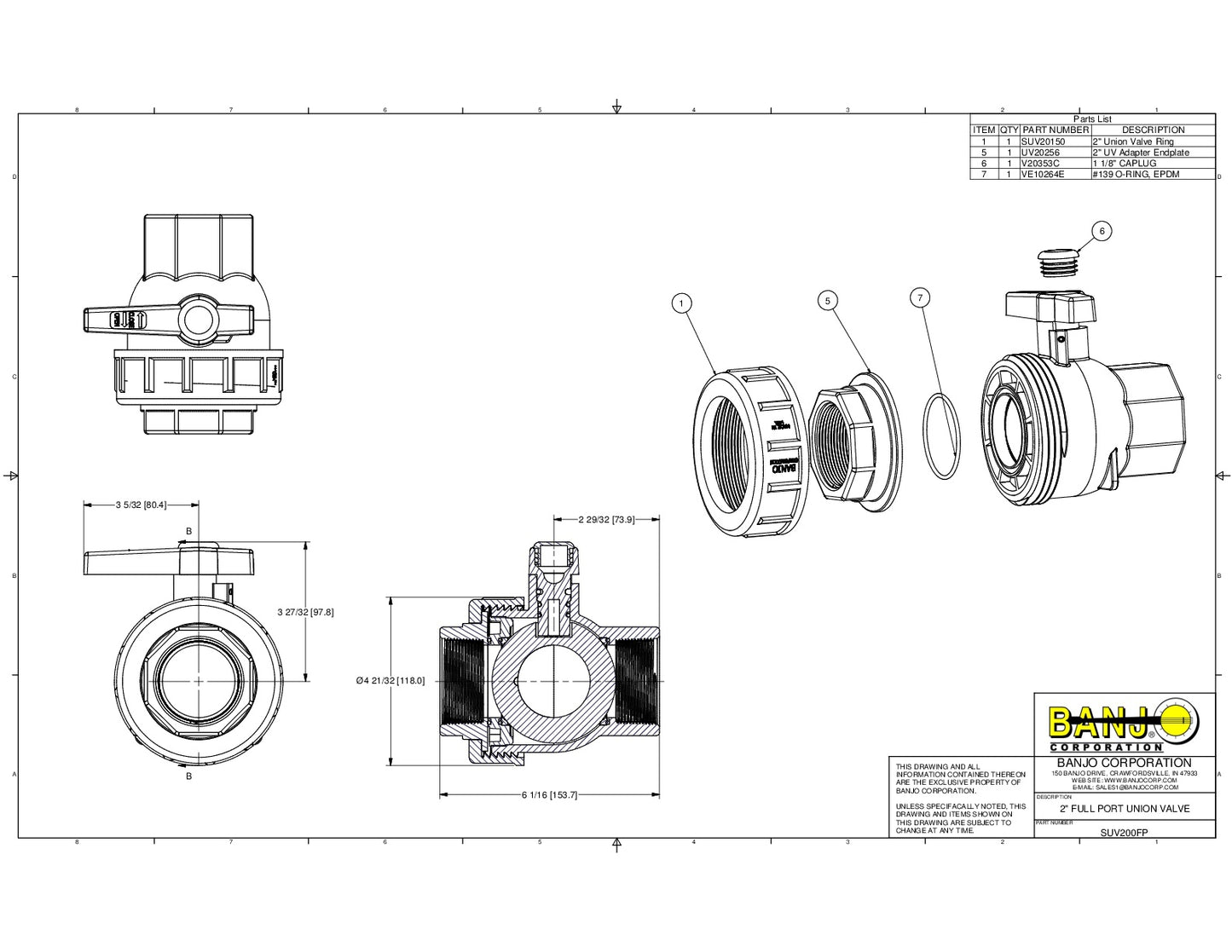 Válvula Giratoria de Unión Sencilla Apertura Amplia de 2" Marca Banjo Mexico, Quima, Proveedor autorizado, Distribuidor autorizado, SUV200FP, Hoja técnica, Ficha técnica, Hoja seguridad