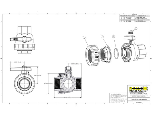 Válvula Giratoria de Unión Sencilla Apertura Amplia de 2" Marca Banjo Mexico, Quima, Proveedor autorizado, Distribuidor autorizado, SUV200FP, Hoja técnica, Ficha técnica, Hoja seguridad