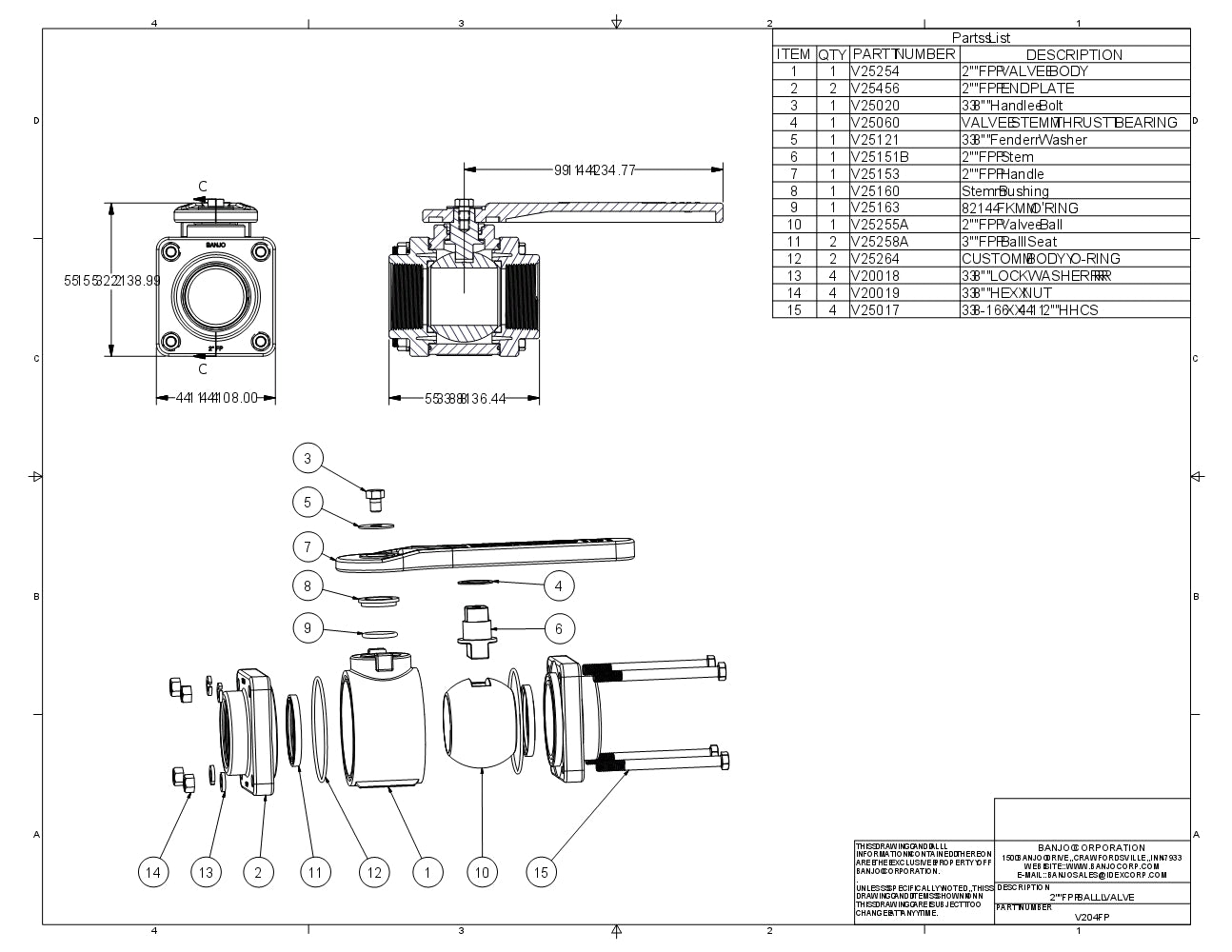 Valvula de bola compuerta completa reforzada con 4 tronillos de 2" marca Banjo, Quima.com, V204FP, Hoja Tecnica, Hoja seguridad, Ficha tecnica