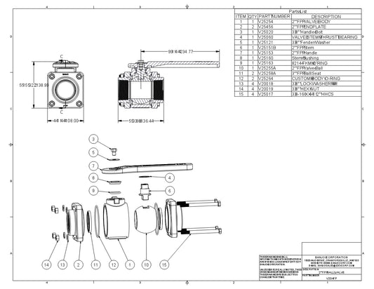 Valvula de bola compuerta completa reforzada con 4 tronillos de 2" marca Banjo, Quima.com, V204FP, Hoja Tecnica, Hoja seguridad, Ficha tecnica