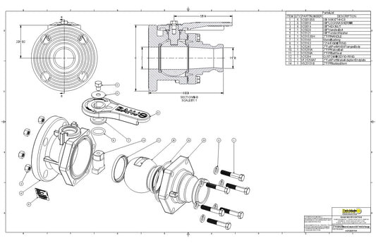 Valvula de bola compuerta completa de 2" con Brida ANSI y Nipple marca Banjo, Quima.com, VSF200FPAF, Hoja Tecnica, Ficha de seguridad , ficha tecnica