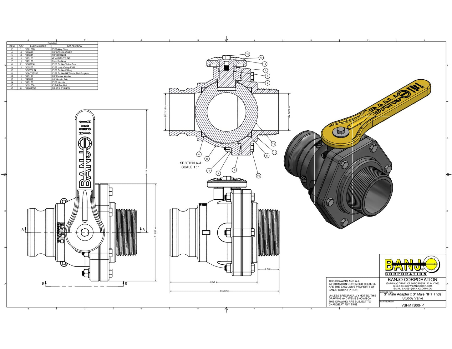 Válvula de Bola compacta de 3'' Conexión rápida Macho y Rosca Macho, Marca Banjo México , Quima, Hoja técnica , Hoja seguridad Ficha Tecnica , VSFMT300FP