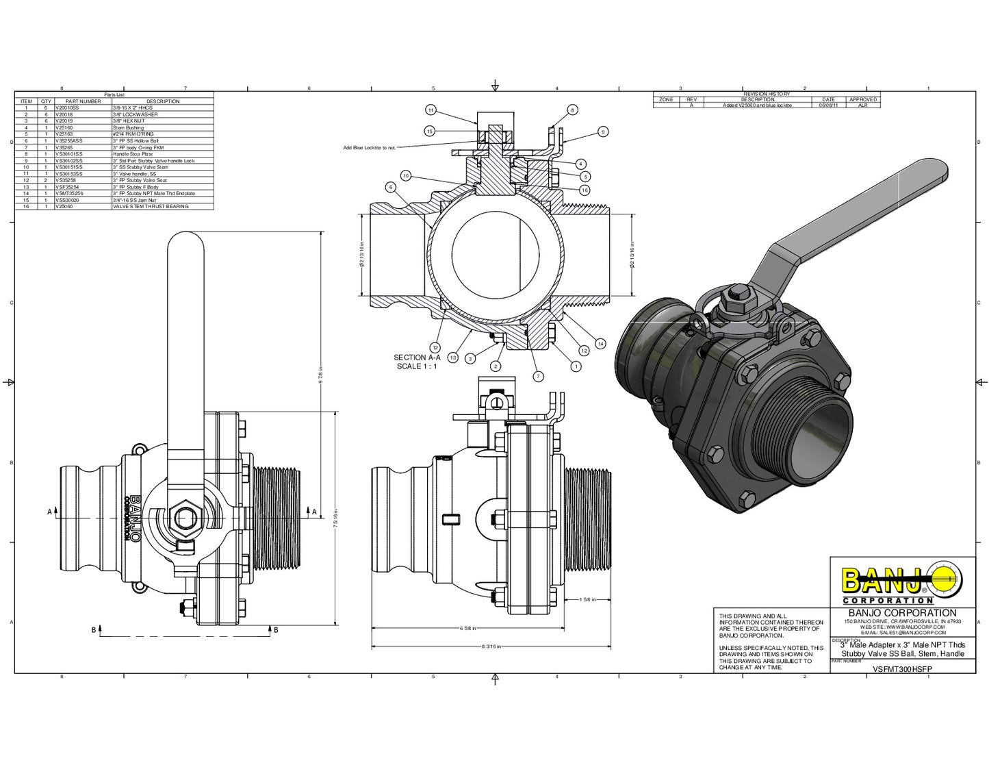 Valvula de Bola compacta de 3' Conexión rápida Macho y Rosca Macho con Manija de Acero Inoxidable, Marca Banjo México , Quima, Hoja técnica , Hoja seguridad, Ficha tecnica, VSFMT300HSFP 