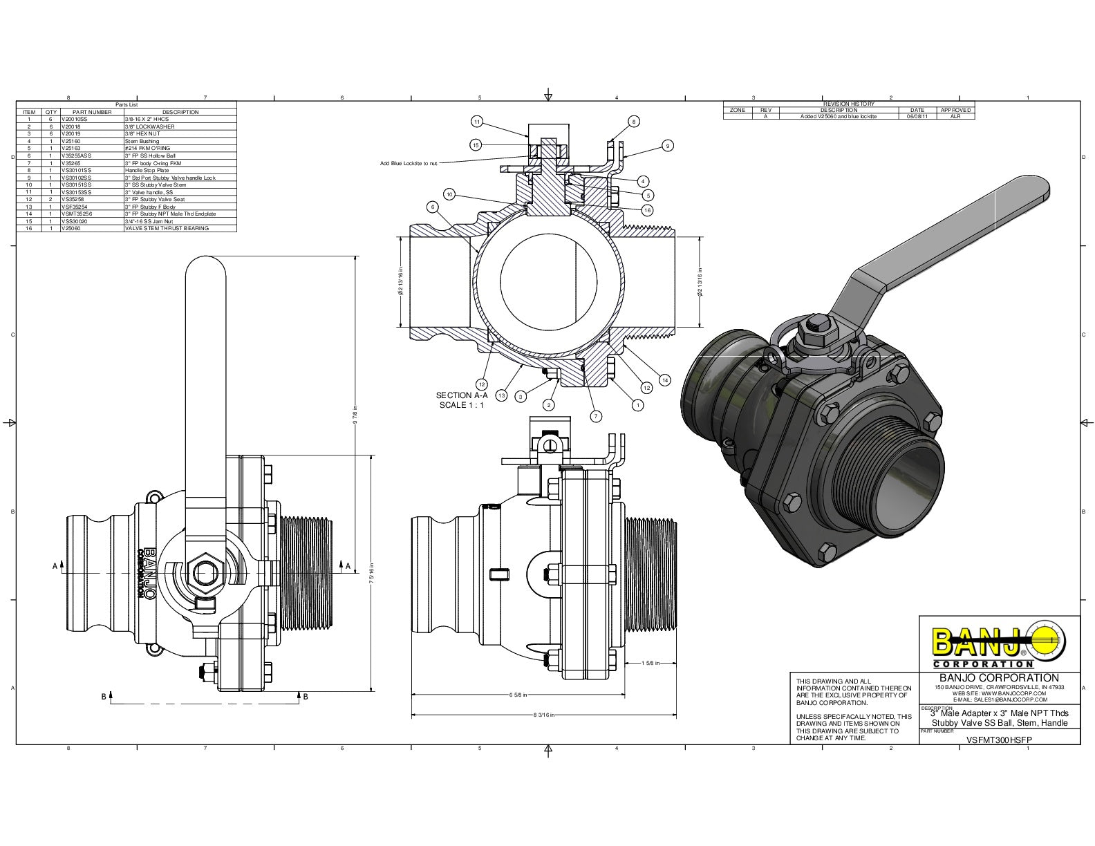 Valvula de Bola compacta de 3' Conexión rápida Macho y Rosca Macho con Manija de Acero Inoxidable, Marca Banjo México , Quima, Hoja técnica , Hoja seguridad, Ficha tecnica, VSFMT300HSFP 