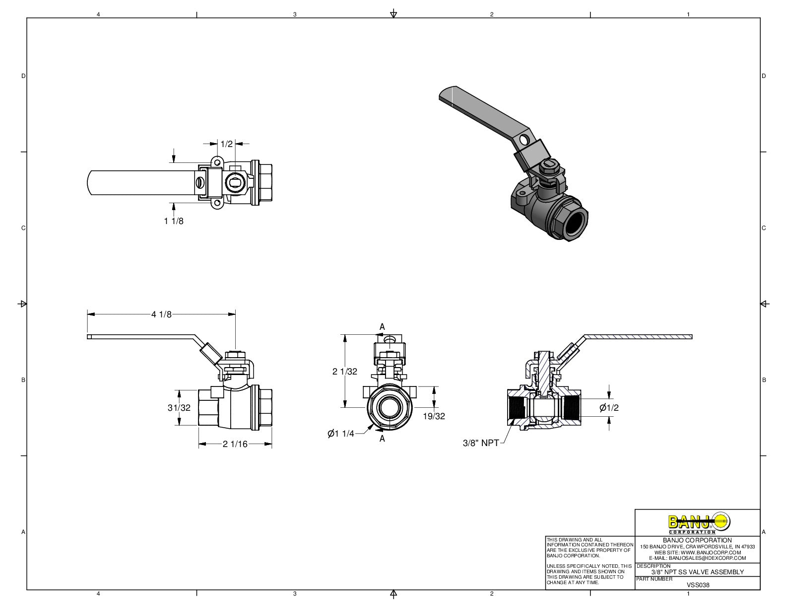 Válvula de Bola de Amplia Apertura 3/8", Marca Banjo México, Quima, VSS038, Proveedor autorizado, Distribuidor autorizado, Hoja seguridad, Ficha técnica, Hoja técnica 