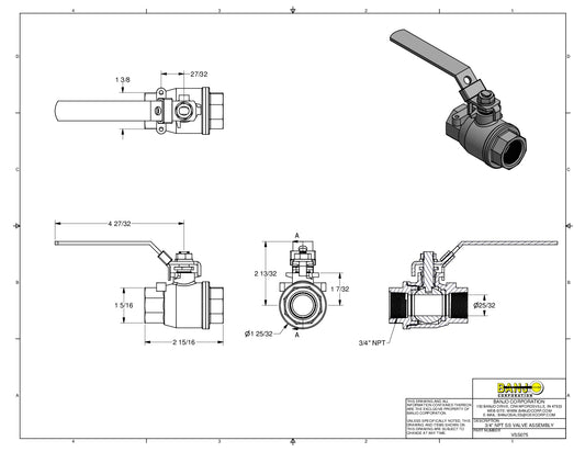 Válvula de Bola de Amplia Apertura 3/4", Marca Banjo México, Quima, VSS075, Proveedor autorizado, Distribuidor autorizado. Hoja técnica, Ficha técnica, Hoja seguridad