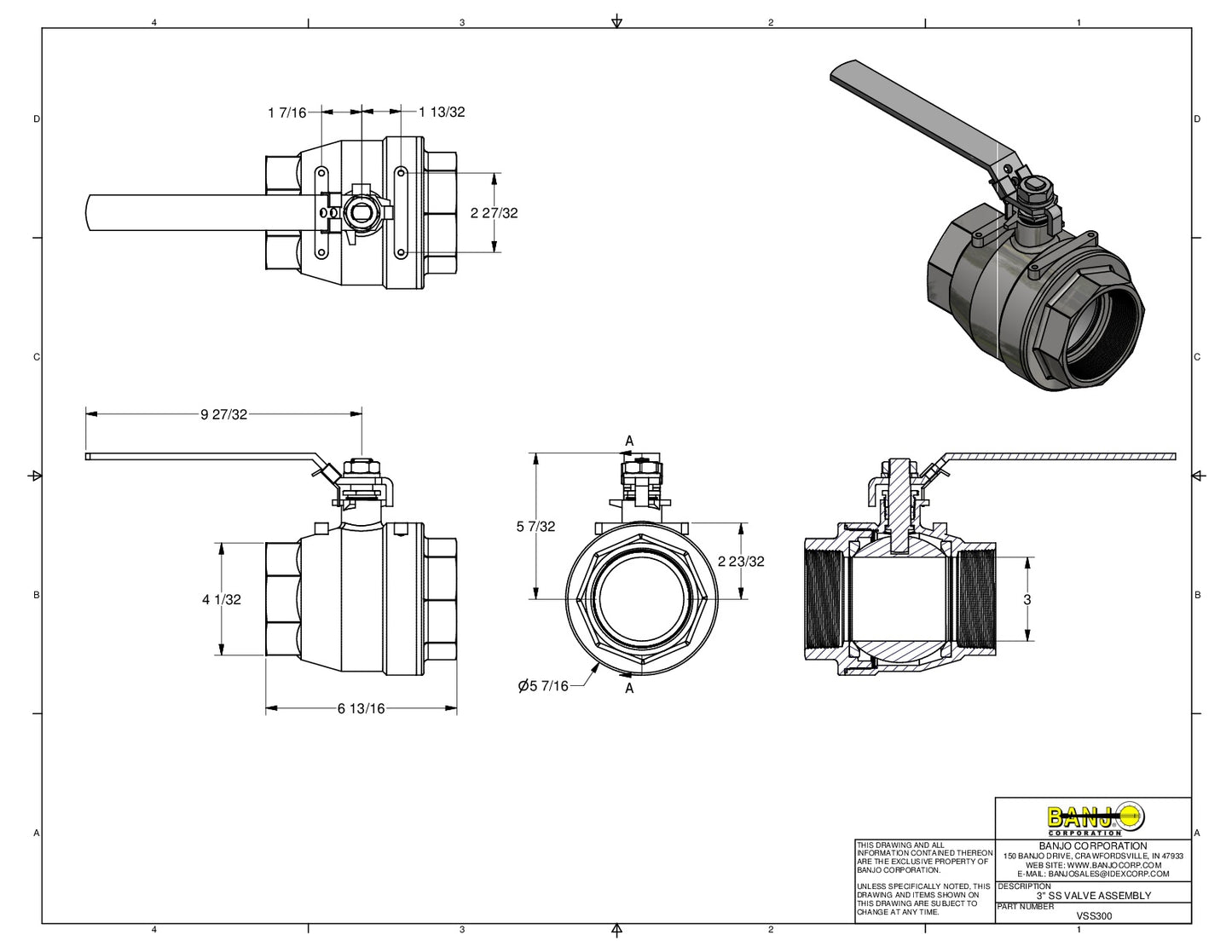 Válvula de Bola de Amplia Apertura 3", Marca Banjo México, Quima, Proveedor autorizado, Distribuidor autorizado, VSS300, Hoja técnica, Ficha técnica, Hoja seguridad