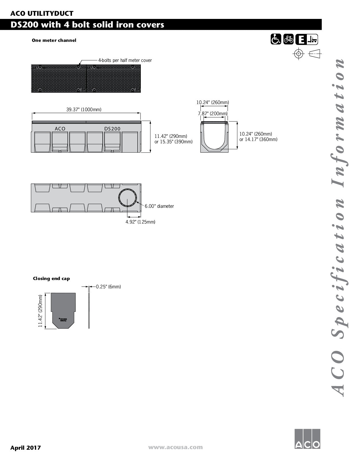 Trinchera - Rejilla Prefabricada de 8" Modelo Cubierta de Hierro, Marca Aco México, DS200, Quima, Distribuidor autorizado, Proveedor autorizado, Hoja tecnica, Ficha tecnica, Hoja seguridad 