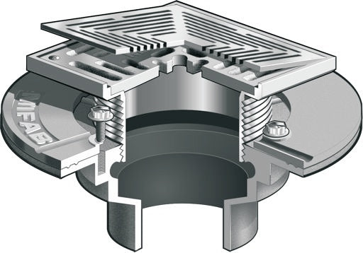 Coladera de Piso con Rejilla Cuadrada Removible para Membrana marca Mifab, Quima.com, F1100-C-SD