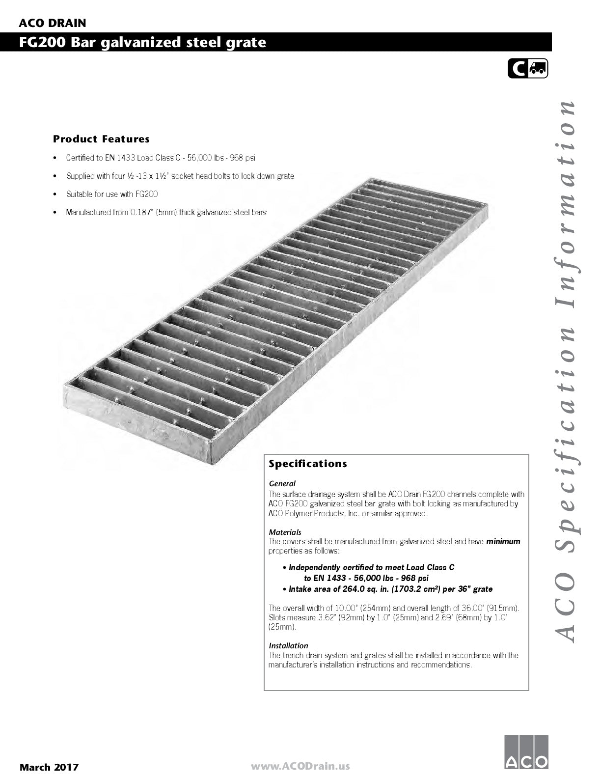 Trinchera - Rejilla Prefabricada de 8" Modelo Acero Galvanizado, Marca Aco México, FG200, Quima, Distribuidor autorizado, Proveedor autorizado, Ficha tecnica, Hoja seguridad , Hoja tecnica