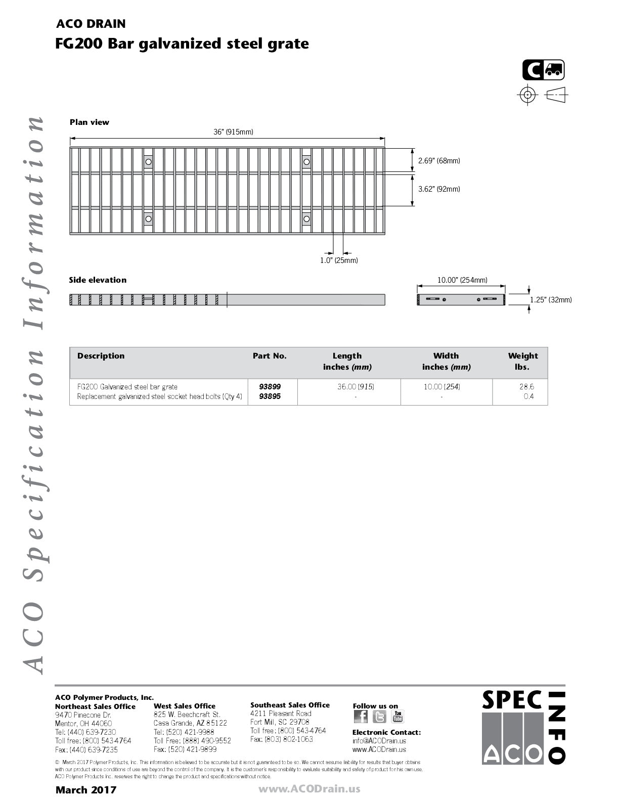 Trinchera - Rejilla Prefabricada de 8" Modelo Acero Galvanizado, Marca Aco México, FG200, Quima, Distribuidor autorizado, Proveedor autorizado, Ficha tecnica, Hoja seguridad , Hoja tecnica