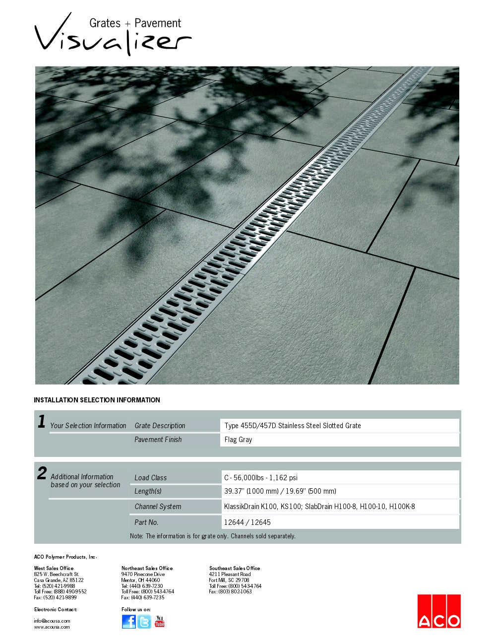 Trinchera - Rejilla Prefabricada de 4" Modelo Acero Inoxidable Ranurado, Marca Aco Mexico, Quima, 455D-457D, Distribuidor autorizado, Proveedor autorizado, Hoja tecnica, Ficha tecnica, Hoja seguridad