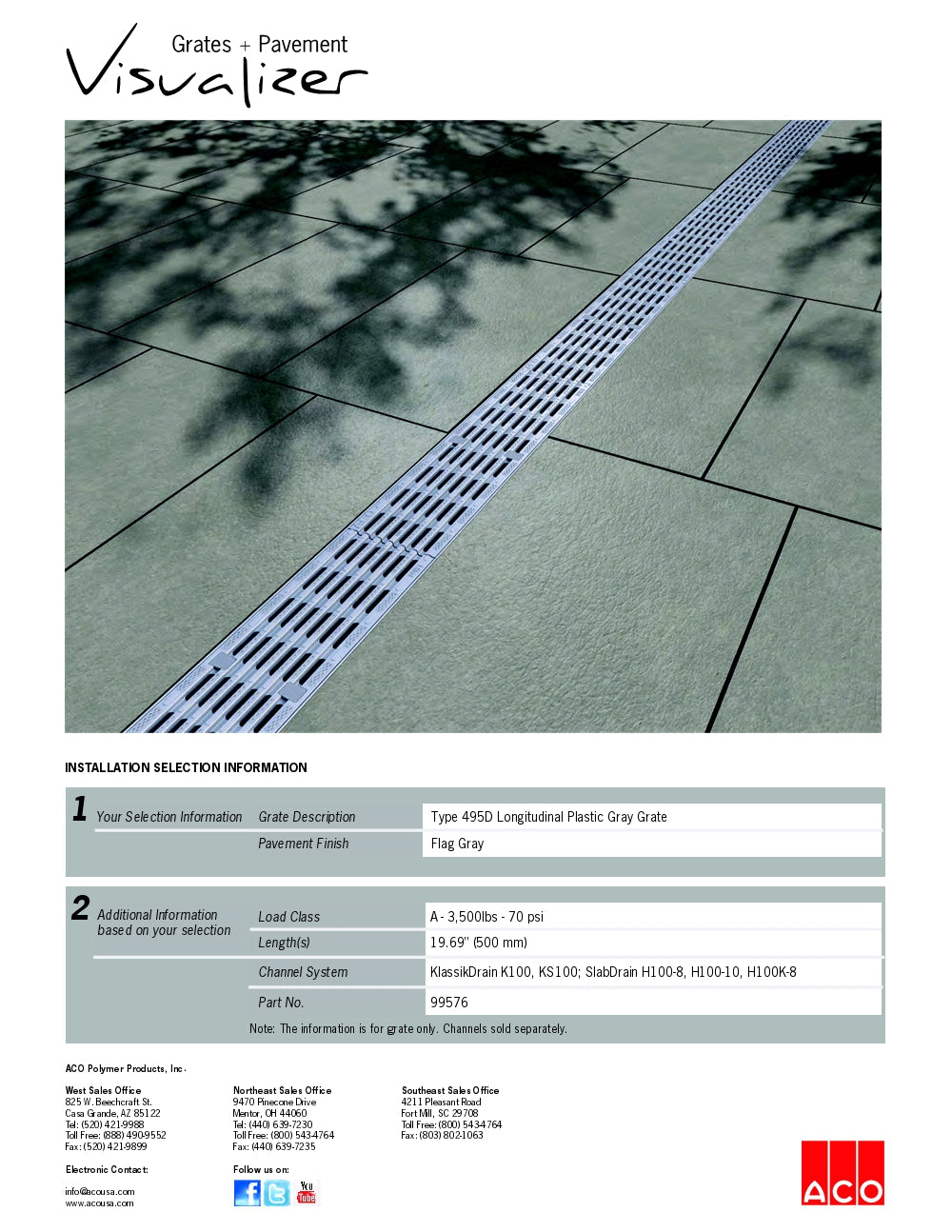 Trinchera Prefabricada de 4" Modelo Longitudinal Plástico Gris, Marca Aco México, Quima, 495D, Distribuidor autorizado, Proveedor autorizado, Hoja tecnica, Ficha tecnica, Hoja seguridad 