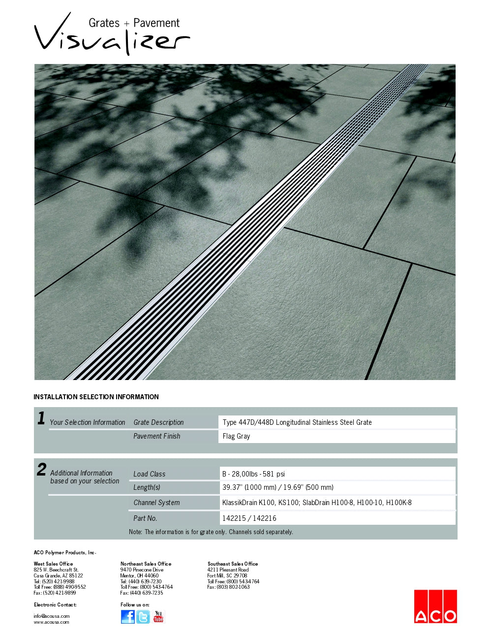 Trinchera - Rejilla Prefabricada de 4" Modelo Longitudinal Acero inoxidable, Marca Aco México, Quima, 447D-448D, Distribuidor autorizado, Proveedor autorizado, Hoja tecnica, Ficha tecnica, Hoja seguridad