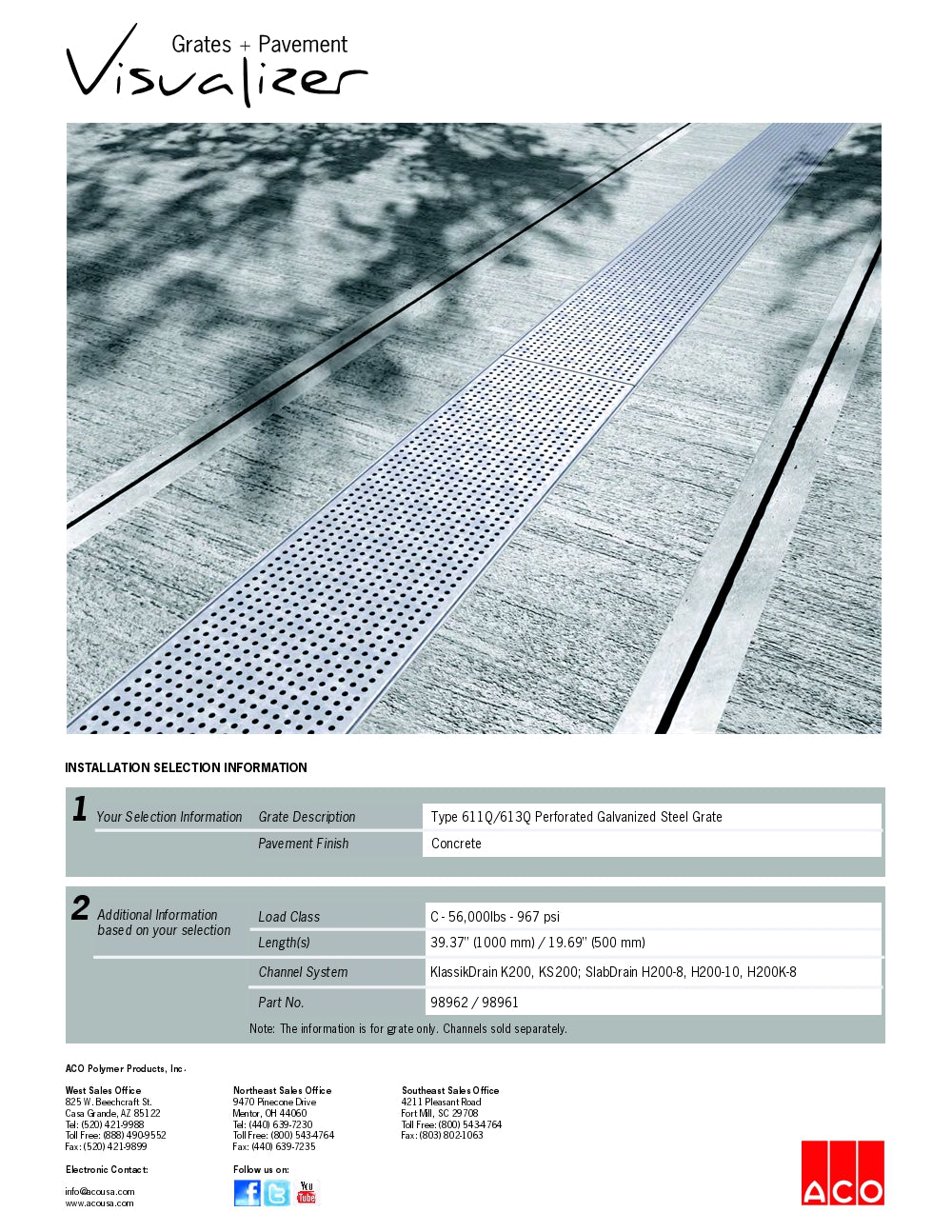 Trinchera - Rejilla Prefabricada de 4" Modelo Acero Galvanizado Perforado, Marca Aco México, Quima, 611Q, Distribuidor autorizado, Proveedor autorizado, Hoja tecnica, Ficha tecnica, Hoja seguridad