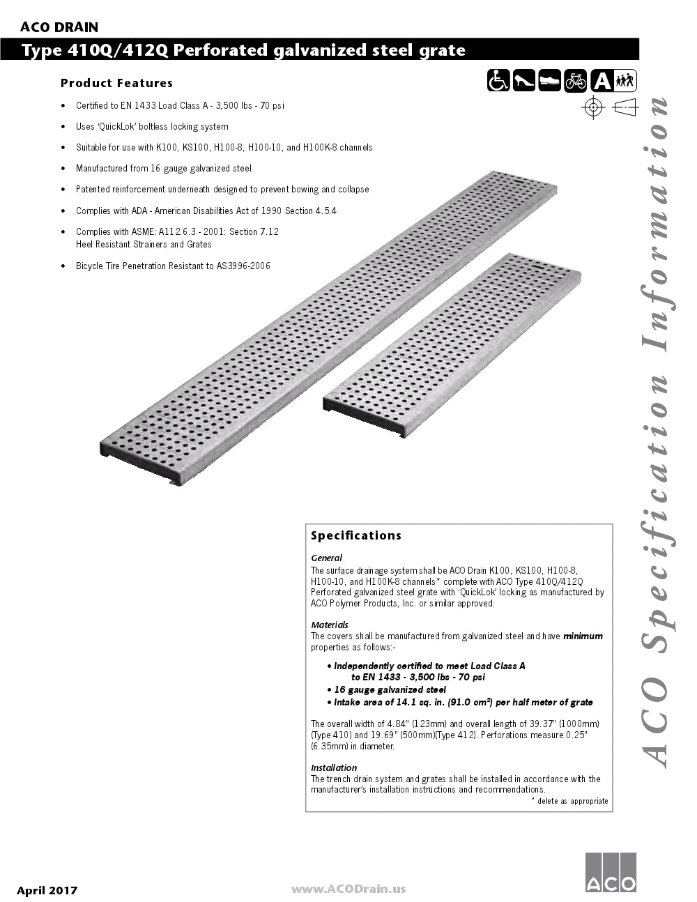 Trinchera - Rejilla Prefabricada de 4" Modelo Acero Galvanizado, Marca Aco Mexico, Quima, 410Q, Distribuidor autorizado Proveedor autorizado, Hoja tecnica, Ficha tecnica, Hoja seguridad