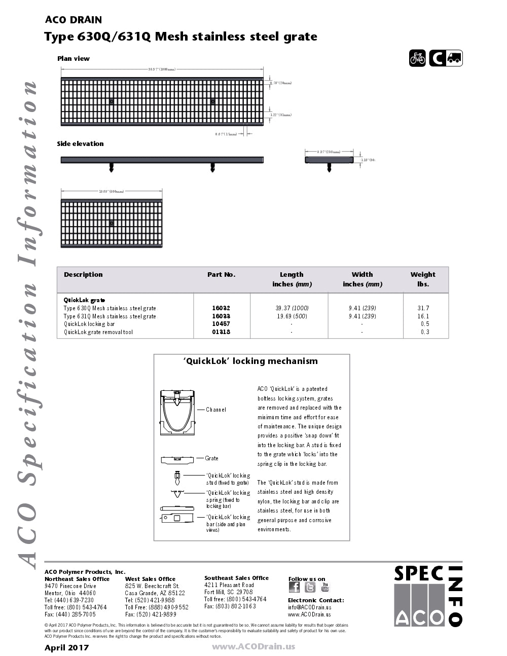 Trinchera Prefabricada de 8" Modelo Mesh Stainless Steel, Marca Aco México, 630Q/631Q, Quima, Proveedor autorizado, Distribuidor autorizado, Hoja tecnica, Ficha tecnica, Hoja seguridad