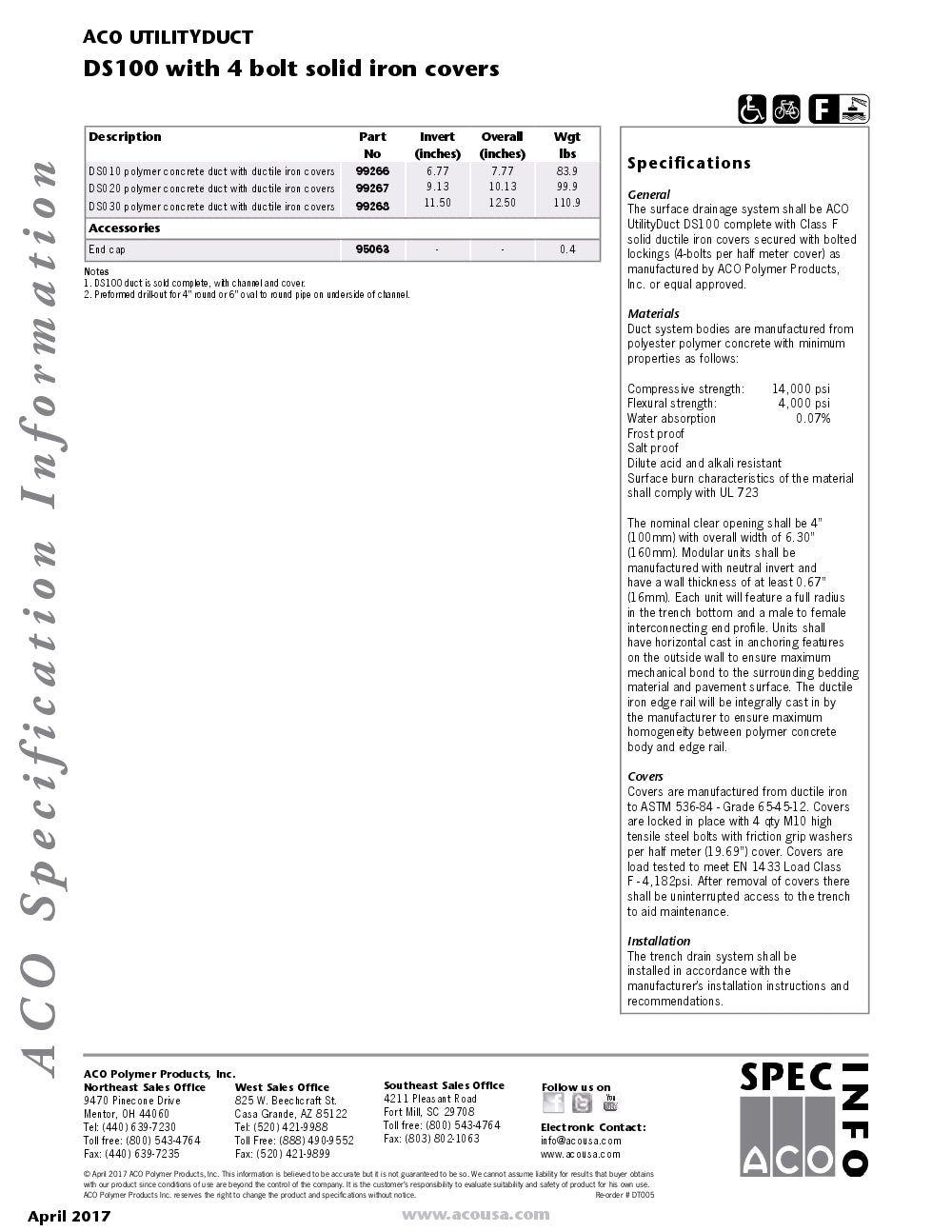 Trinchera Prefabricada de 4" Modelo Cubierta de Hierro, Marca Aco México, Quima, DS100, Distribuidor autorizado, Proveedor autorizado, Hoja tecnica, Hoja seguridad, ficha tecnica