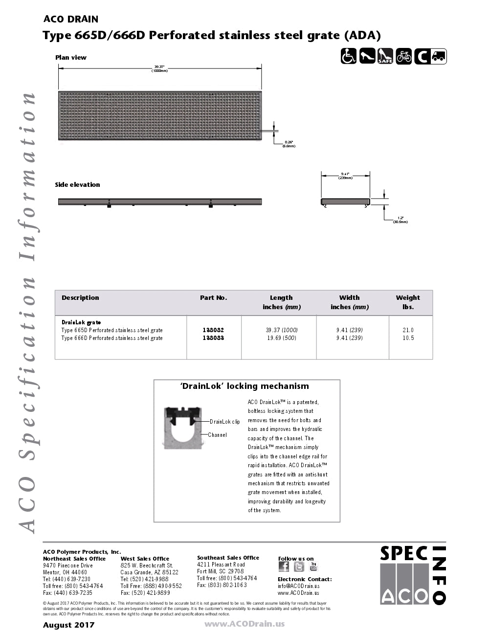 Trinchera - Rejilla Prefabricada de 8" Modelo Acero Inoxidable Perforado, Marca Aco México, Quima, 665D, Distribuidor autorizado, Proveedor autorizado, Hoja tecnica, Ficha tecnica. Hoja seguridad