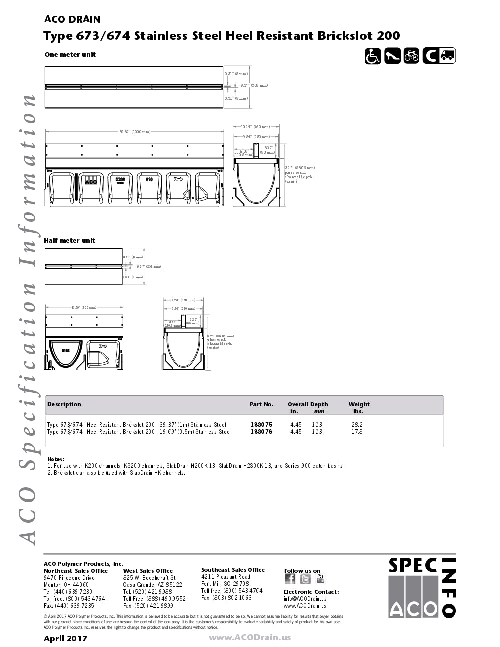 Trinchera - Rejilla Prefabricada de 8" Modelo Brickslot Acero Inoxidable Resistente, Marca Aco México, Quima, 673/674, Proveedor autorizado, Distribuidor autorizado, Hoja tecnica, Ficha tecnica, Hoja seguridad