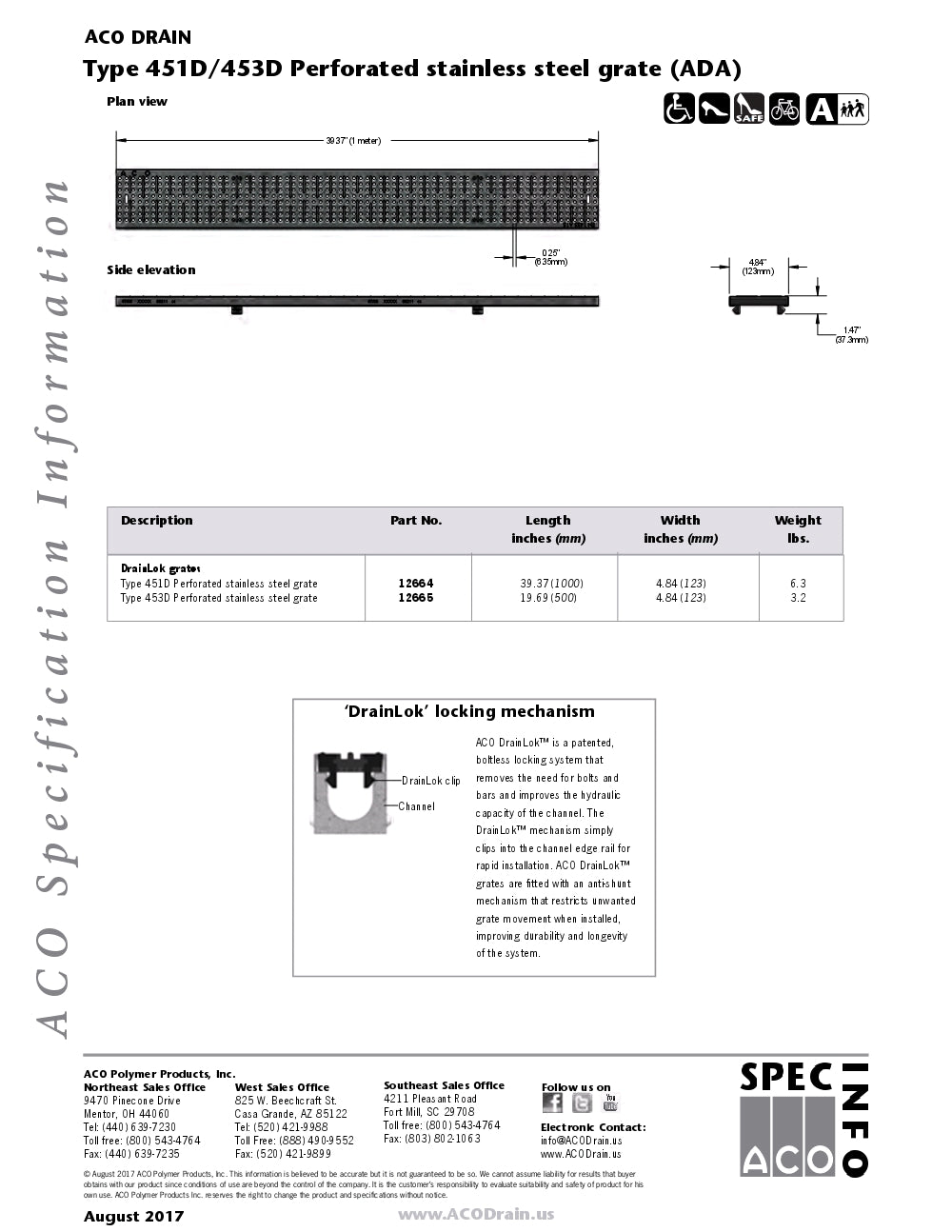 Trinchera - Rejilla Prefabricada de 4" Modelo Acero inoxidable perforado, Marca Aco México, Quima, Distribuidor autorizado, 451D-453D, Proveedor autorizado, Hoja tecnica, Ficha tecnica, Hoja seguridad