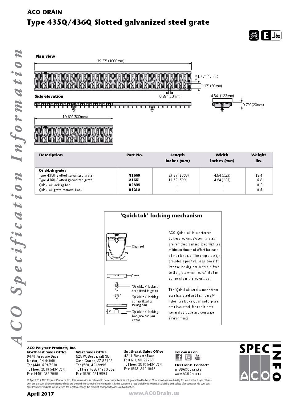 Trinchera - Rejilla Prefabricada de 4" Modelo Acero Galvanizado Ranurado, Marca Aco México, Quima, 435Q, Distribuidor autorizado, Proveedor autorizado, Hoja tecnica, Ficha tecnica, Hoja seguridad