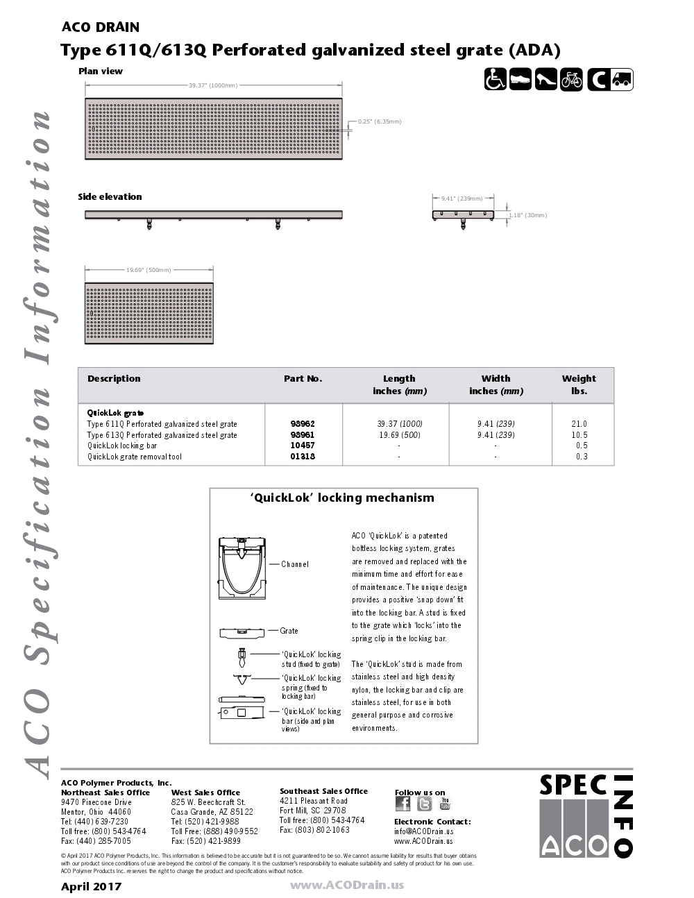 Trinchera - Rejilla Prefabricada de 4" Modelo Acero Galvanizado Perforado, Marca Aco México, Quima, 611Q, Distribuidor autorizado, Proveedor autorizado, Hoja tecnica, Ficha tecnica, Hoja seguridad