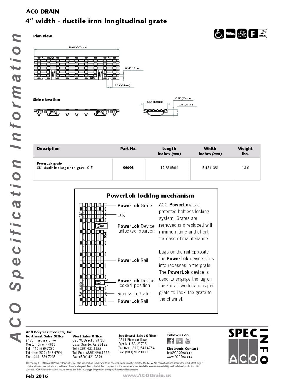 Trinchera Prefabricada de 4" Modelo Longitudinal Hierro Dúctil, Marca Aco México, Quima, S100K, Distribuidor autorizado, Proveedor autorizado, Hoja tecnica, Ficha tecnica, Hoja seguridad