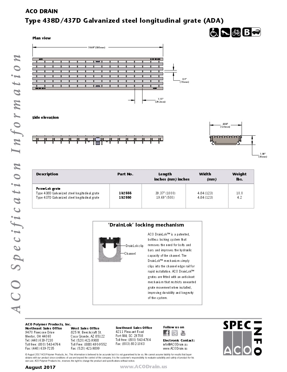 Trinchera - Rejilla Prefabricada de 4" Modelo Longitudinal Acero Galvanizado, Marca Aco Mexico, Quima, 438D, Proveedor autorizado, Distribuidor autorizado, Hoja tecnica, Ficha tecnica, Hoja seguridad