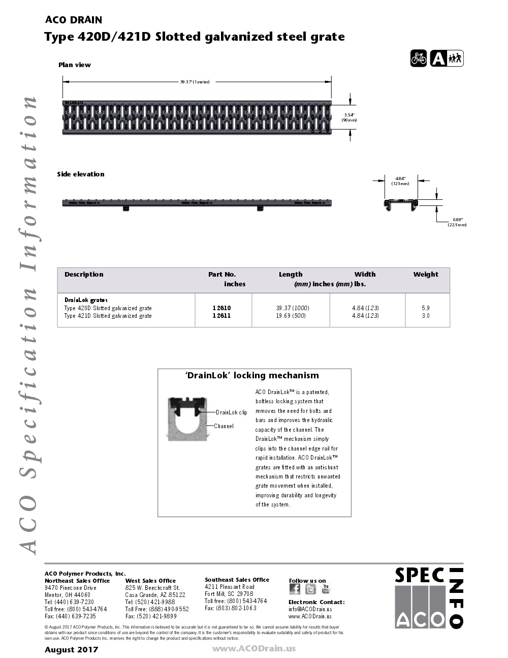 Trinchera - Rejilla Prefabricada de 4" Modelo Acero Galvanizado Ranurado, Marca Aco Mexico, Quima, 420D/421D, Distribuidor autorizado, Proveedor autorizado, Hoja tecnica, Hoja seguridad, Ficha tecnica