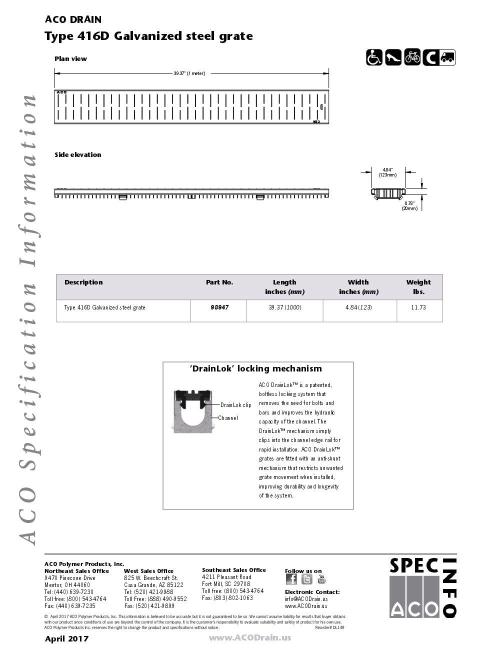 Trinchera - Rejilla Prefabricada de 4" Modelo Acero Galvanizado, Marca Aco Mexico, Quima, 416D, Proveedor autorizado, Distribuidor autorizado, Hoja tecnica, Ficha tecnica, Hoja seguridad 