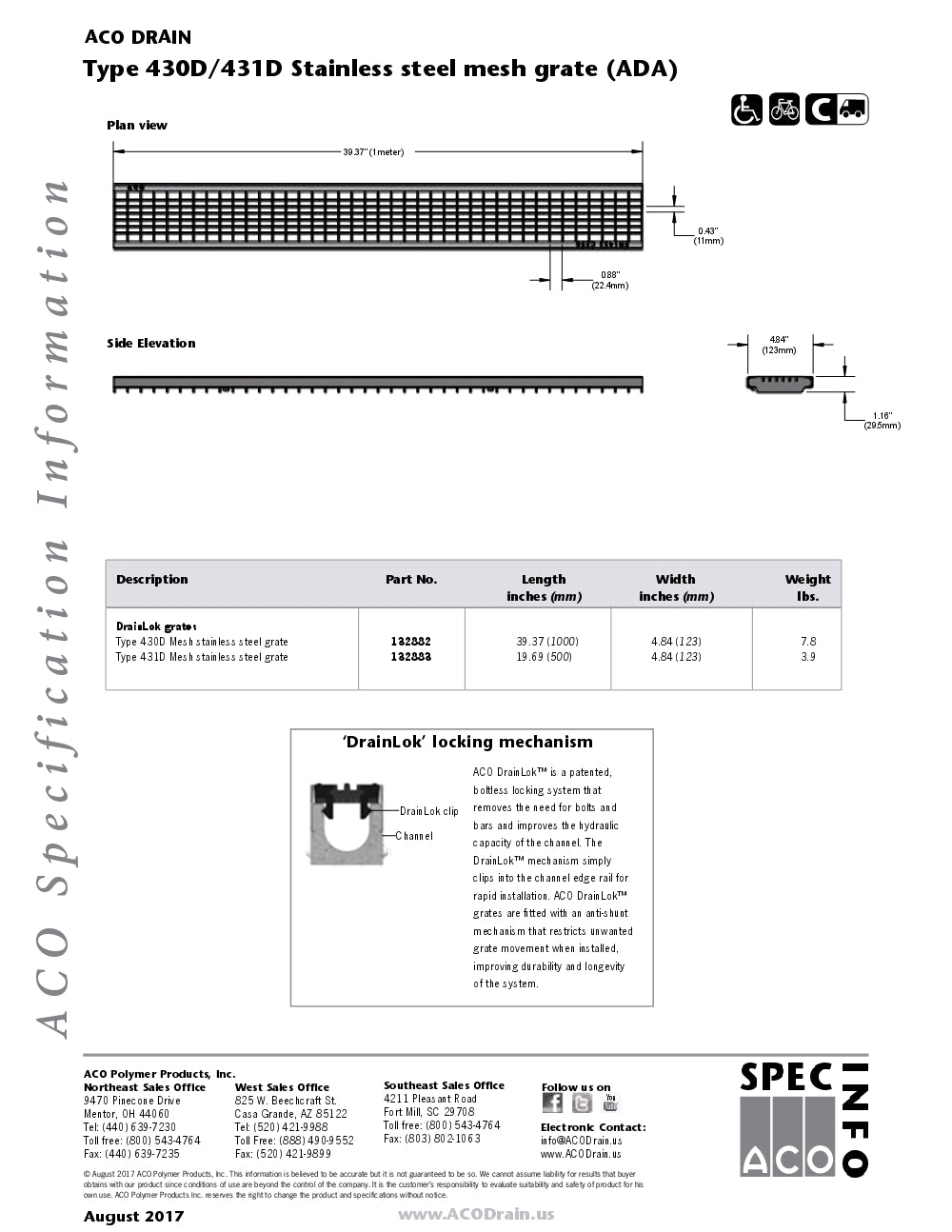 Trinchera - Rejilla Prefabricada de 4" Modelo Stainless Steel Mesh, Marca Aco Mexico, Quima, 430Q/431Q, Distribuidor autorizado, Proveedor autorizado, Hoja seguridad, Hoja tecnica, Ficha tecnica 