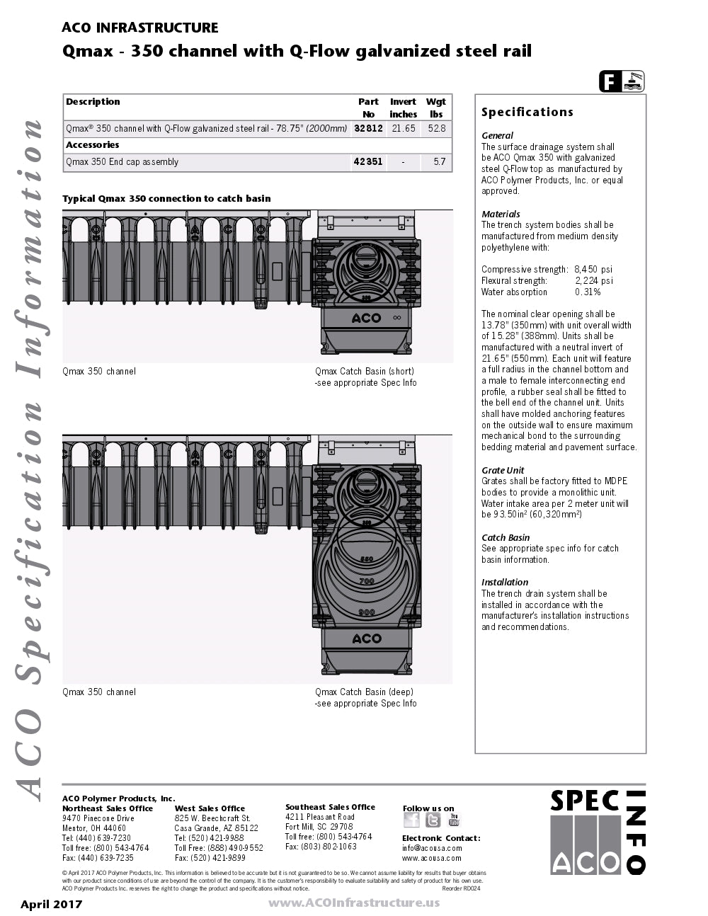 Trinchera-Rejilla Prefabricada de 2" Modelo Qmax Q Flow Galvanized Steel Top, Marca Aco Mexico, Quima, 32802 HT, Distribuidor autorizado, Proveedor autorizado, Hoja tecnica, Ficha tecnica, Hoja seguridad 