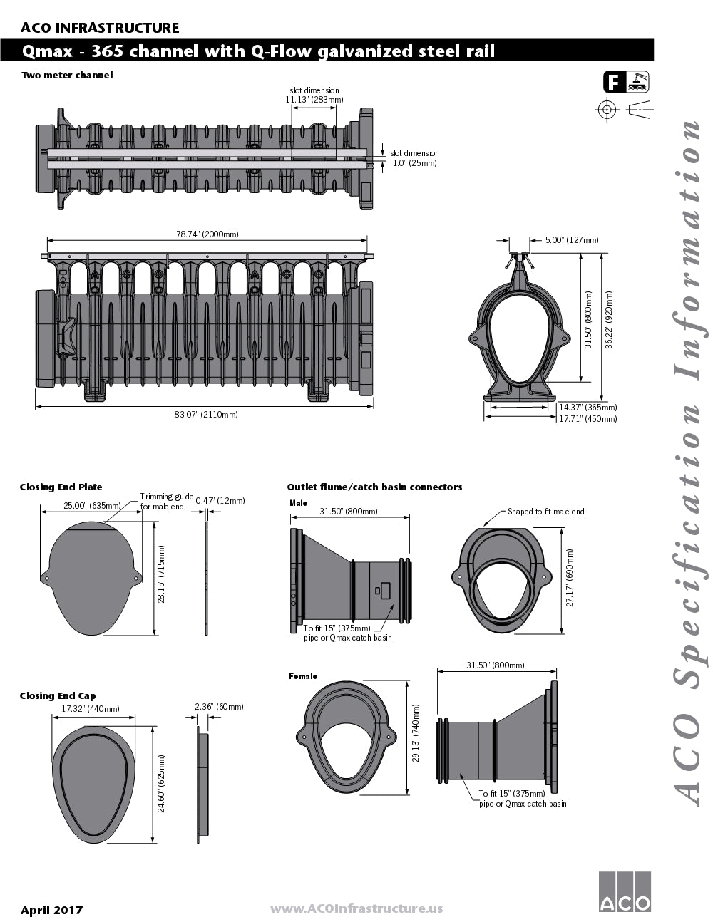 Trinchera-Rejilla Prefabricada de 2" Modelo Qmax Q Flow Galvanized Steel Top, Marca Aco Mexico, Quima, 32802 HT, Distribuidor autorizado, Proveedor autorizado, Hoja tecnica, Ficha tecnica, Hoja seguridad 