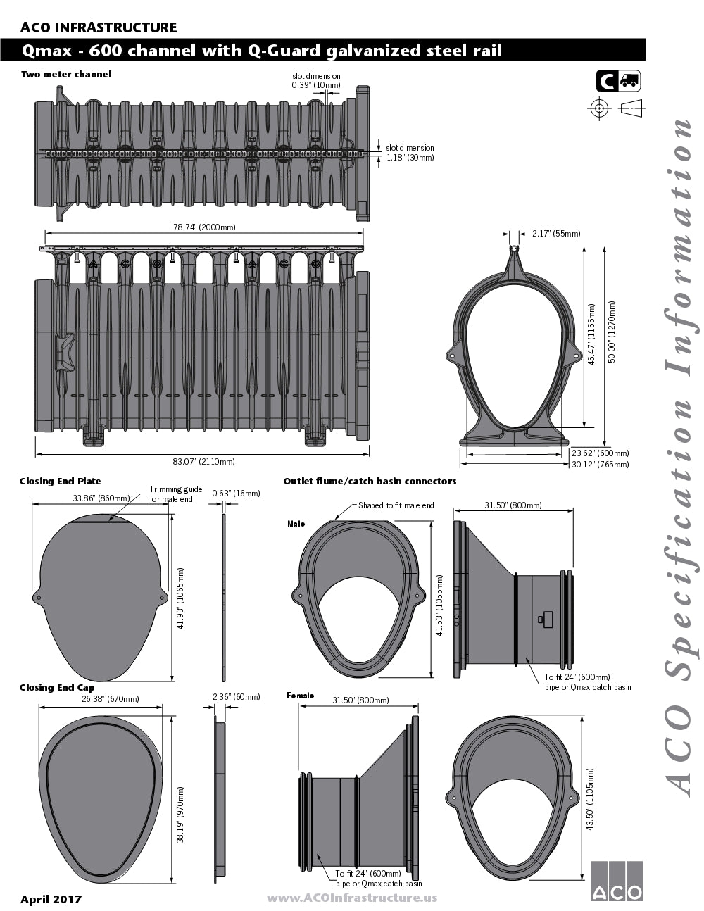 Trinchera-Rejilla Prefabricada de 2" Modelo Qmax Q Flow Galvanizado y Acero