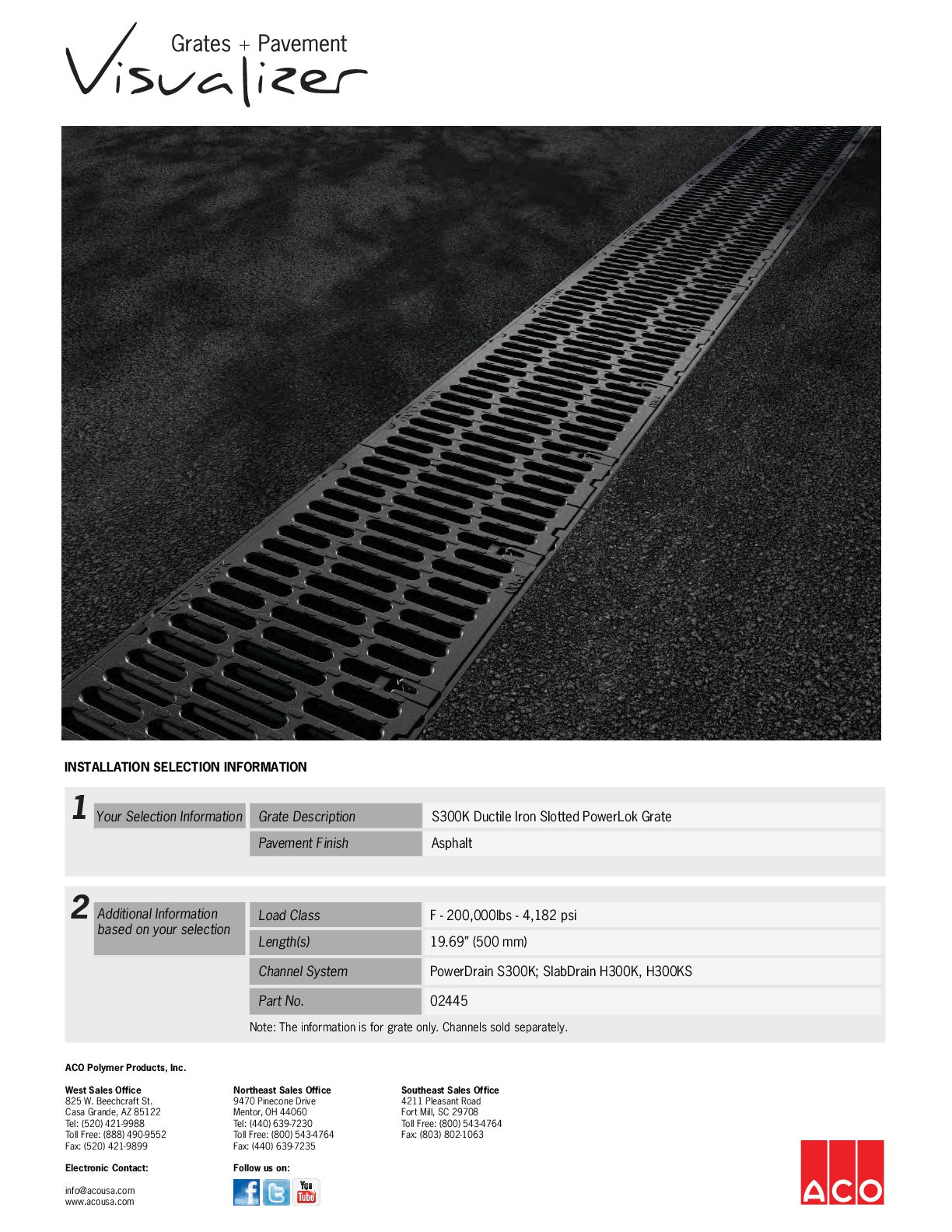 Trinchera - Rejilla Prefabricada de 12" Modelo Hierro Dúctil Ranurado, Marca Aco México, Quima, s300k, Distribuidor autorizado, Proveedor autorizado, Hoja tecnica, Hoja seguridad, Ficha tecnica